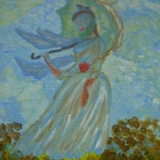 "Dama z parasolem", akwarela 