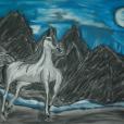 "Koń w galopie", pastel suchy