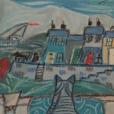 "Widok na morze z kotem", pastel suchy