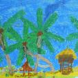 "Tropikalna plaża", pastel olejny