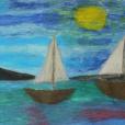 "Żaglówki", pastel olejny