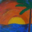 "Zach&oacute;d słońca w tropikach", akryl
