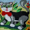 "Kot w ogrodzie", haft atłasowy